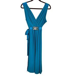 Retro Jewel Tone Tank Belted Midi Dress 16 Blue Jewels Metallic Chic Glam Preppy